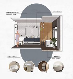 the interior of a bathroom is shown with all its components labeled in english and spanish