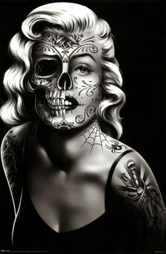 Monroe Tattoo, Marilyn Monroe Wallpaper, Marilyn Monroe Tattoo, Marilyn Monroe Artwork, Woman With Tattoos, Candy Skull, Girl Skull