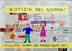 a collage of children's drawings on newspaper with words written in spanish and english