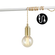 an image of a light fixture that is hanging from the ceiling and has a cord attached to it