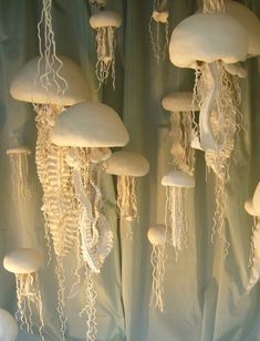 there are many jellyfish hanging from the curtain