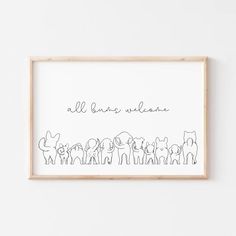 an art print with the words all our children are drawn in black ink on white paper