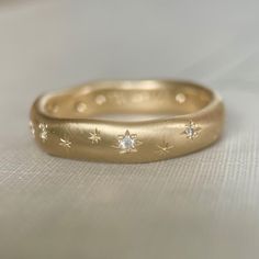 Star Wedding Band Celestial Eternity Ring With Star Set - Etsy Rings With Stars, Star Gold Ring, Constellation Wedding Band, Star Band Ring, Wedding Ring Not Diamond, No Diamond Wedding Ring, Star Setting Ring, Inset Wedding Rings, Sun Wedding Band