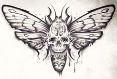 a skull and butterfly tattoo design