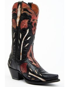 Genuine leather 13" shaft Tall Western Boots, Tall Western Boot, Custom Cowboy Boots, Womens Cowgirl Boots, Floral Overlay, Dan Post, Suede Fashion, Western Boots Women, Heel Caps