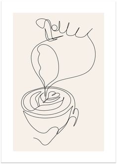 a black and white drawing of a bowl with liquid coming out of it's top