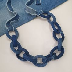 Denim Chain Necklace, Upcycled Denim Necklace, Gift for Her, Textile Necklace, Fabric Chain, Longer Statement Necklace, Link Chain Statement - Etsy Denim Jewelry Necklaces, Denim Necklace, Denim Choker, Belt Making, Necklace Fabric, Diy Jewellery Designs, Textile Necklace, Design Jeans, Long Statement Necklace