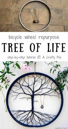 a bicycle wheel with the words tree of life on it and an image of a bike tire