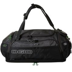 a black duffel bag with the word ogo on it