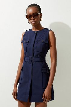 Clean Tailored Safari Cargo Pocket Belted Mini Dress | Karen Millen London Fits, Military Style Dress, Hen Do Outfits, Cargo Dress, Workwear Capsule Wardrobe, Workwear Capsule, Maladaptive Daydreaming, Plus Size Workwear, Outfits For Mexico