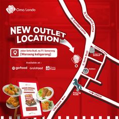 the map for new outlet location is shown in red and white, with an arrow pointing to