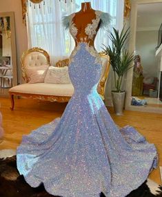 Blue Sparkly Prom Dresses, Feather Elegant Prom Gown, Gown Mermaid, Matric Dance, Gown Elegant, Elegant Prom, Elegant Prom Dresses, Sequin Appliques