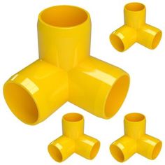 yellow plastic pipes and fittings on a white background