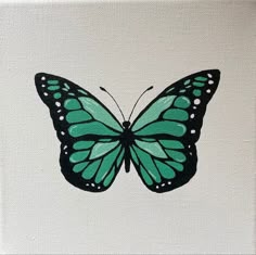 a painting of a green butterfly on a white background