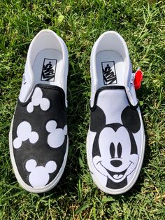 Custom Slip On Vans, Mickey Mouse Vans, Mickey Mouse Silhouette, Art Shoes