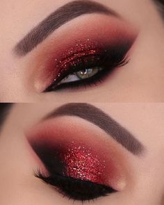 Machiaj Smokey Eyes, Red Eyeshadow Makeup, Carnaval Make-up, Devil Makeup, Eye Makeup Images, Christmas Eye Makeup, Red Eye Makeup, Vampire Makeup