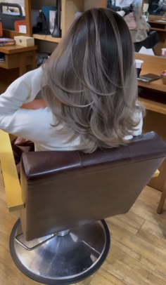 Ash Gray Hair Color Balayage, Blonde Ash Hair Balayage, Grey Ashy Hair, Ash Brown Hair With Layers, Hair Dye Gray, Darker Hair Balayage, Grey Dark Blonde Hair, Ombre Hair Color Grey Ash Brown, Dark And Ashy Hair