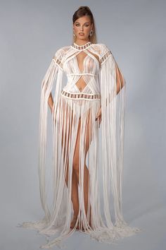 Effortlessly Chic: White Maxi Knit Fringe Dress for Stylish Summer Fun – Acmefun Beachwear Maxi Dress With Fringe For Party, Spring Maxi Dress With Fringe, Spring Beachwear Maxi Dress With Tassels, Spring Fringe Maxi Dress For Vacation, Spring Vacation Maxi Dress With Fringe, Summer Fringe Maxi Dress For Beach, Long Fringe Maxi Dress For Parties, Spring Fringe Dress For Beach Party, Spring Beach Party Dress With Fringe