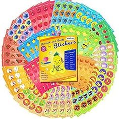 the children's stickers are arranged on top of each other in different colors