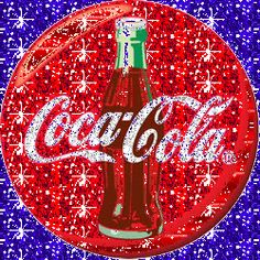 a painting of a bottle of coca - cola on purple and red glittered background