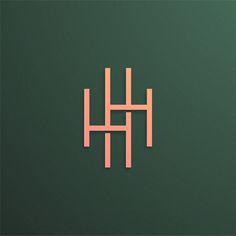 the letter h is made up of thin pink lines on a green background with a shadow