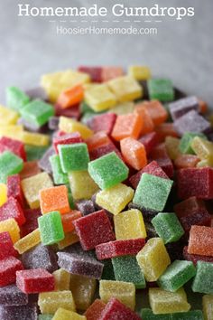 homemade gumdrops in a bowl with the title above it that says homemade gumdrops