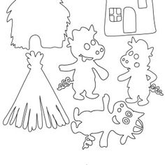 an image of children's drawings in the shape of animals and houses on a white background