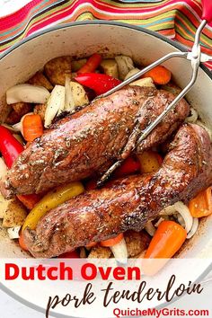 pork tenderloin in a Dutch Oven Cast Iron Casserole Recipes Dutch Ovens, Dinners In Dutch Oven, One Pot Pork Tenderloin Recipes, Dutch Oven Recipes For Two, Recipes Using Cast Iron Dutch Oven, Cooking In Dutch Oven, Dutch Oven Pork Tenderloin Recipes, Meat Oven Recipes, Dutch Oven Christmas Recipes