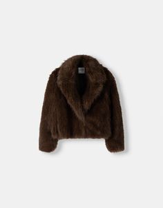 Faux fur jacket with lapel collar - Jackets and blazers - Women | Bershka Fur Coat With Faux Fur Lining For Work, Chic Outerwear With Faux Fur Trim And Lapel Collar, Chic Outerwear With Faux Fur Lining And Lapel Collar, Faux Fur Coat For Workwear In Mink Color, Faux Fur Mink Color Coat For Work, Vinter Mode Outfits, Brown Fur Coat, Winter Mode Outfits, Brown Accessories