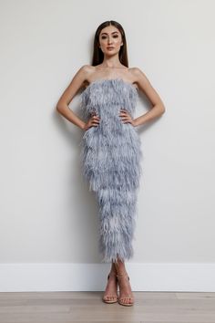 Catherine Regehr, Feather Gown, Rare Fashion, Add Sleeves, Silk Crepe, Powder Blue, Fashion Designers, Strapless Dress Formal, Party Wear