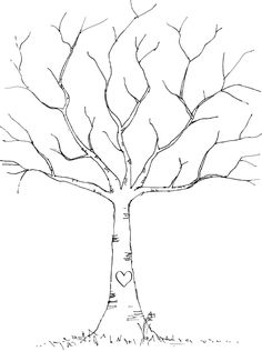 a black and white drawing of a tree with hearts on it's branches, in the shape of a heart