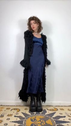 Professional Whimsigoth Outfits, 90s Whimsigoth Outfits Winter, Dark Teal Clothes, Winter Whimsical Outfit, Gothic 70s Fashion, Sophie Seddon Outfits, Pretty Goth Outfits, Blue Whimsigoth Outfit, Dark Whimsical Outfit