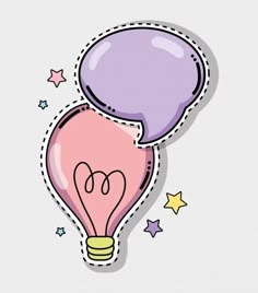 a pink light bulb with two speech bubbles above it