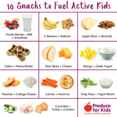 the top ten snacks to fuel active kids's diets, including apples, bananas, yogurt and other foods