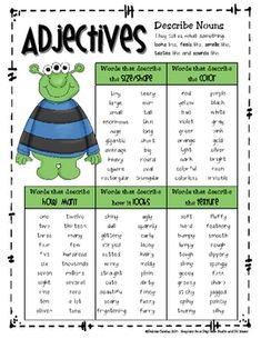 an adjective worksheet with words and pictures to help students learn how to read