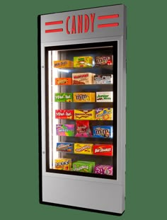 a candy vending machine is shown with the word candy on it