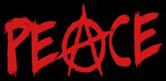 the word peace painted in red on a black background