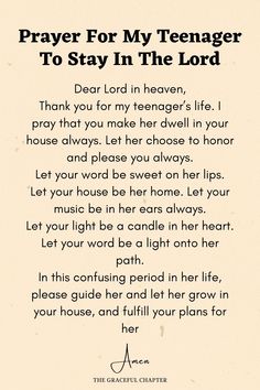 prayer for my teenager to stay in the lord by dear lord, in heaven