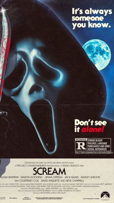 a movie poster for scream with a creepy mask