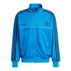 adidas Originals Blue Version Logo Hoodie IA2468 (Men's/Zipper/Stripe/Embroidery) Adidas Track Top, Stripe Embroidery, Adidas Originals Logo, Adidas Jackets, Adidas Track, Blue Adidas, Stylish Sneakers, Adidas Online, Sleek Look