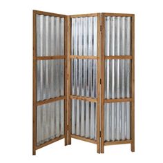 Benjara Industrial 3 Panel Foldable Screen with Corrugated Design,Silver and Brown - BM233453 | Benzara.com Diy Trailer, 3 Panel Room Divider, Panel Divider, Metal Room Divider, Folding Screens, Metal Room, Folding Room Dividers, Room Divider Screen, Divider Screen