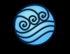 a blue and white circular logo with waves in the center on a black background photo