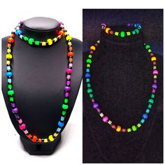 Rubenjuarezdesigns Glow In The Dark#A8 8"Bracelet 19"Necklace Silver Lobster Clasps "See You In The Dark!" Rainbow Glow Beads Glow Necklace Set Glow Necklace, Emerald Green Necklace, Dark Rainbow, Glowing Necklace, Long Silver Necklace, Wrap Necklaces, Mother Of Pearl Necklace, Gem Necklace, Silver Choker