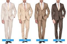 three men in suits and one is wearing a tan suit, the other has a khaki