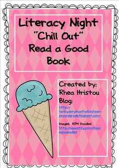 a pink book cover with an ice cream cone and the words, library night chill out read