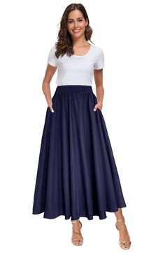 PRICES MAY VARY. High quality soft chiffon spring summer skirt,100% Polyester Elastic waist flare closure skirt,easy can dress up and down. Stretchy high waisted, flowy and swing pleasted a line fashionable and polka dot printed midi long pleated skirt, two pockets, A-line, polka dot, maxi skrit, midi skrit. It can be wore on casual, daily, travel, holiday, beach occasions,Perfect for spring, summer and autumn. Easy to wash by hands or machine wash,Do not Wring and bleach. Size Information (for Navy Blue Long Skirt, Long Skirt With Pockets, Blue Long Skirt, Modest Long Skirts, Long Pleated Skirt, Skirt Images, Pleated Long Skirt, Spring Skirts, Holiday Beach