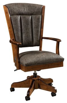 an office chair with casteors and leather upholstered seat