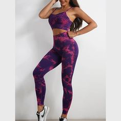 Purple Tasia Fitness Set | Daniki Limited Purple Sleeveless Sports Bra For Yoga, Purple Sleeveless Activewear For Gym, Purple Seamless High Stretch Activewear, High Stretch Seamless Purple Activewear, Purple Breathable Athleisure Yoga Pants, Purple Breathable Yoga Pants In Athleisure Style, Sleeveless Seamless Activewear For Pilates, Athleisure Yoga Pants With Built-in Bra For Gym, High Stretch Yoga Pants With Built-in Bra For Workout