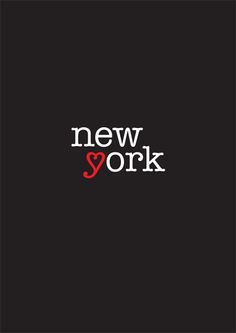 the new york logo is shown in red and white on a black background, as well as