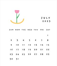 a calendar with a flower on it and the words july 2013 written in bold font